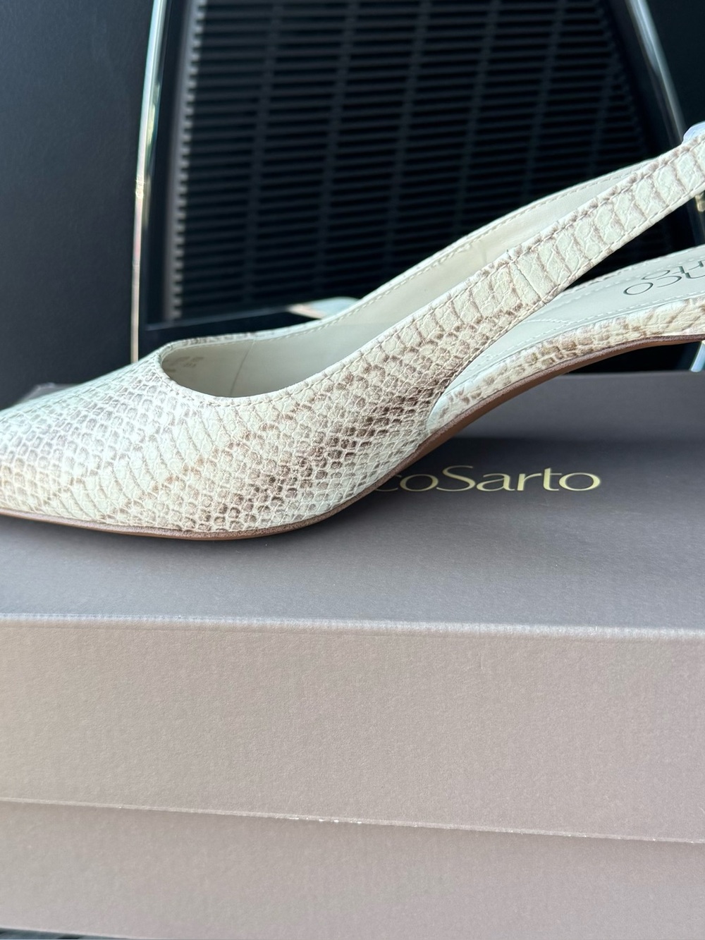 Franco Sarto Cream Snake-Embossed Slingback Pumps